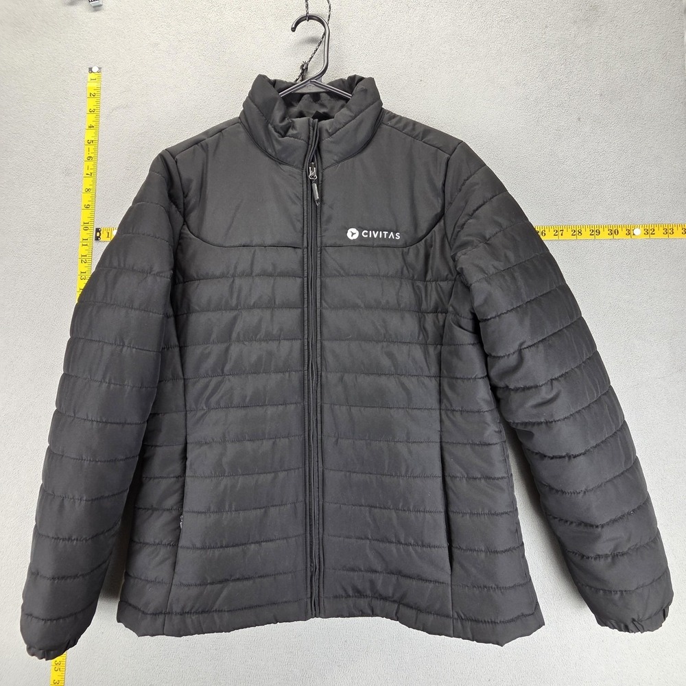 Stormtech Jacket Womens Large Black Puffer Quilted Zip Pockets Civitas Logo